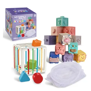 6 in 1 Baby Toys Stacking Building Blocks Pull String Baby sensory soft ball Bath toy Activity Toys