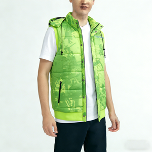 Veste <span class=keywords><strong>sans</strong></span> manches en duvet pour <span class=keywords><strong>homme</strong></span> avec impression par sublimation personnalisée, imprimé vert éclaboussures, gilet chaud d'hiver pour l'extérieur - Product Image 3