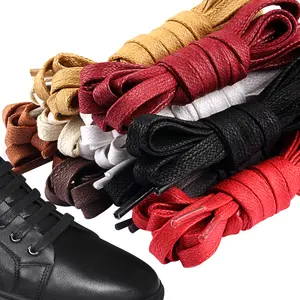 Waxed flat 8mm width 50-180cm cotton shoe laces 11 colors flat waxed shoelaces for leather shoes