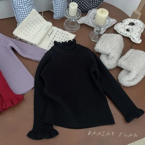 Children's Girl Warm Wool Sweater Solid Color Thickened Knitted Top With Ruffled Edges Lace Collar Full Sleeve - Product Image 4