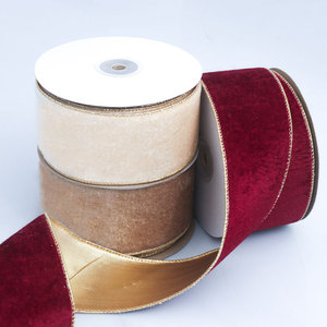 Cinta Decorativa de Terciopelo de Color Sólido para Árbol de Navidad con Borde Dorado, Cinta Colorida para Decoraciones Navideñas - Product Image 1