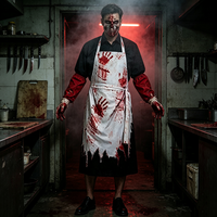 Herren Blutiger Metzger-Kostüm Halloween Horror-Party-Outfit Blutiger Handabdruck Zerlumpte Schürze Cosplay-Anzug