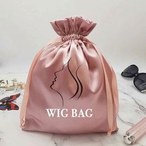 Sacs de rangement pour extensions de cheveux et perruques, en satin noir, avec cordon de serrage, logo personnalisé, recyclables, taille personnalisable pour l'emballage de mèches de cheveux - Product Image 6