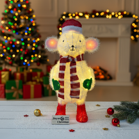 JINYUE Superbe sculpture lumineuse 3D LED de souris de Noël en fil métallique avec écharpe pour la décoration de jardin et de cour de Noël