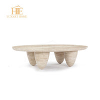 Table basse ovale en travertin de style nordique moderne, table de salon en pierre naturelle