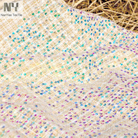 Tissu Nanyee Textile en tweed kaki, polyester, à sequins, motif tartan écossais, avec sequins brillants roses et bleus