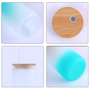 Gobelet Verre Bocal Tasse en Verre Givré Transparent Vierge pour Sublimation 12oz 16oz 20oz avec Logo Personnalisé pour Bière Café avec Couvercle en Bambou et Pailles - Product Image 2