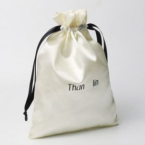 Wholesale Luxury Black Thick Silk Satin Cosmetic <b>Pouch</b> Drawstring Storage Bag for Gift Use - Product Image 2