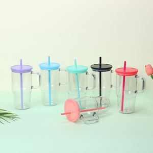 Vaso de Vidrio Esmerilado Transparente para Sublimación de 20 oz con Asa, Taza de 20 oz con Tapas de Bambú y Pajitas de Colores - ¡Venta Caliente! - Product Image 4
