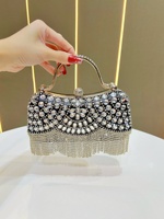 Trendige Damen Glitzer-Clutch mit Strass-Quasten, Henkeltasche, Glänzende Abendhandtasche für Partys