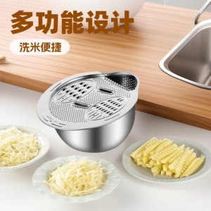 304 Stainless Steel Multi Functional Grater And Drain Basin Set For Kitchen <b>Vegetable</b> Washing And Cutting - Product Image 5