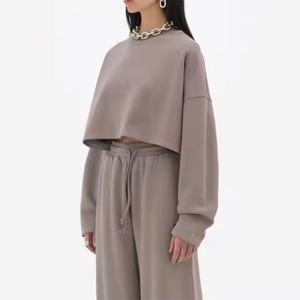 Conjuntos Deportivos para Mujer al por Mayor, Conjunto de Sudadera con Logotipo Personalizado, Conjunto de 2 Piezas con Pantalones Anchos y Sudadera Corta para Mujer - Product Image 4