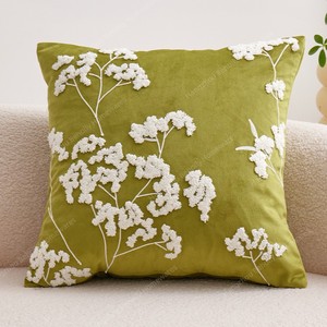 Most Popular 45x45 Floral Embroidery <strong>Green</strong> Velvet <strong>Pillow</strong> Cushion Cover