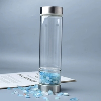 Nouvelle conception 2026 – Bouteille d'eau en verre cristallin de 500 ml avec pierres précieuses naturelles pour eau potable et jus