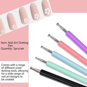 5pcs UV Gel Nail Art Kit Dotting Pen avec manche en acrylique et 2 voies strass bois brosse Salon décoration manucure outils - Product Image 4