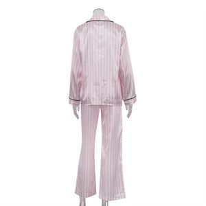 Blusa y pantalones a rayas <span class=keywords><strong>rosas</strong></span> 2025 personalizados, ropa de salón, conjunto de dos piezas para mujer, pijamas de satén, conjunto de pijamas para mujer - Product Image 5