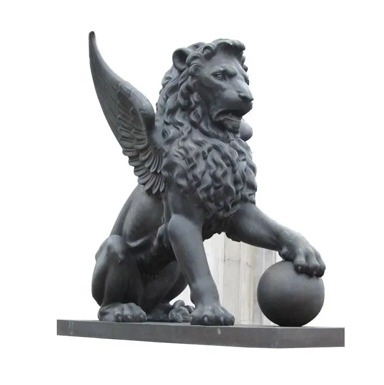 Estátua de animais em bronze, escultura em formato de <span class=keywords><strong>leão</strong></span> com bola para decoração
