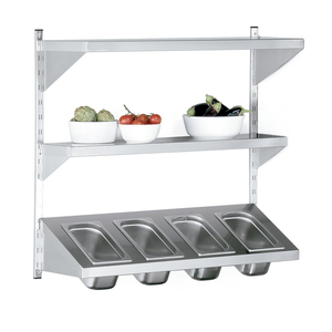 Étagère murale à trois niveaux pour bacs alimentaires en acier inoxydable, organisateur de cuisine avec étagères supérieures et inférieures pour bacs - Product Image 2