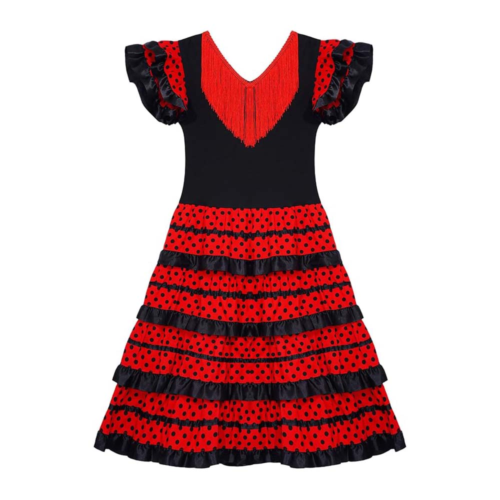 Adult Women's Spanish Ruffled Sleeve Dots Tiered Flamenco Dress
