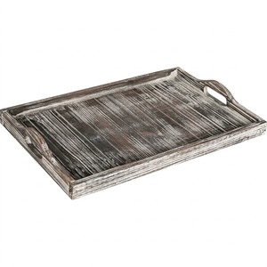 Bandeja Decorativa de Madera de Pino Blanqueada Estilo Shabby Chic para Sala de Estar o Otomana - Product Image 1