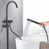 Mitigeur de baignoire en laiton autoportant noir mat robinet contemporain à double poignée sur pied robinet de pulvérisation de pluie vanne en céramique pour hôtels