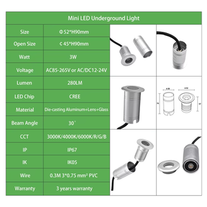 Ngoài trời <span class=keywords><strong>LED</strong></span> chiếu sáng tại chỗ 3 Wát Vòng không thấm nước uplight trang trí <span class=keywords><strong>IP67</strong></span> lõm Nhôm Cơ thể <span class=keywords><strong>LED</strong></span> inground ánh sáng smd3030 - Product Image 3