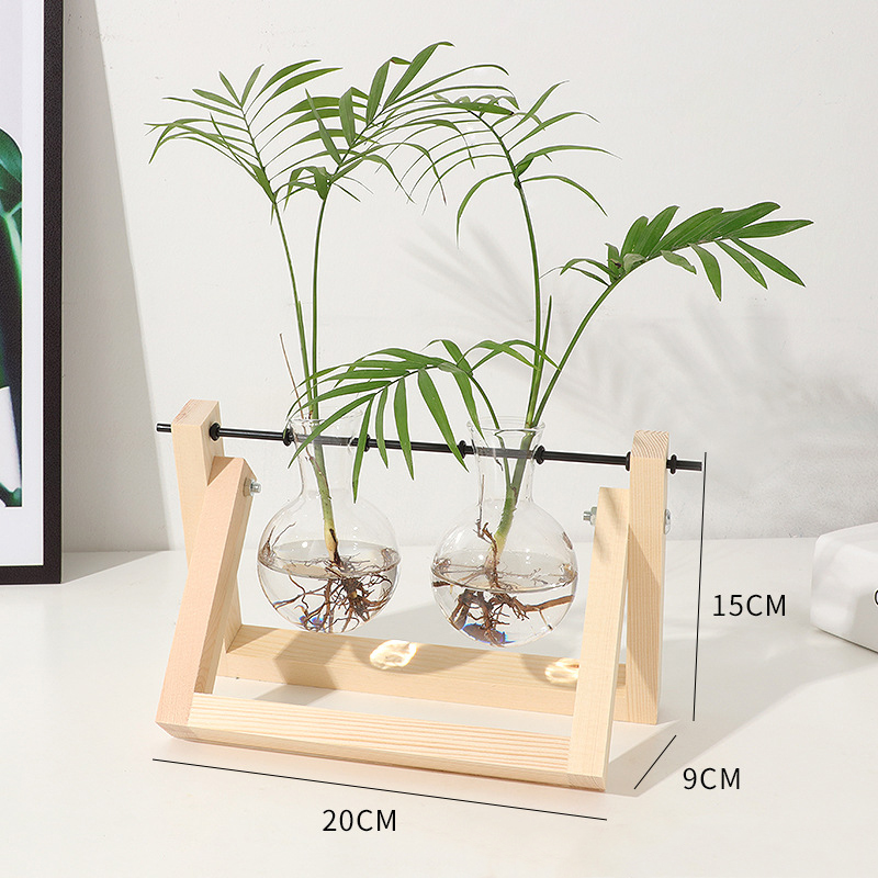 natural wood + 2 Bulb Vase clear