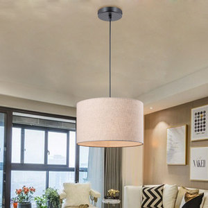 Lámpara colgante moderna con pantalla redonda de tela, bombilla LED E27, montaje en techo negro para iluminación interior de hogar, restaurante, hotel. - Product Image 5