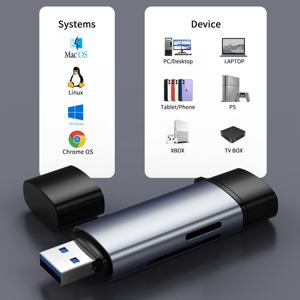 Lector de tarjetas SD/<span class=keywords><strong>microSD</strong></span> <span class=keywords><strong>USB</strong></span> 3,0 2 en 1 de alta velocidad, adaptador dual de 5Gbps y 2 en 1 para teléfonos, tabletas, computadoras portátiles, PC. - Product Image 6
