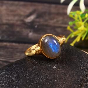 Anillo de ajuste de bisel de labradorita redondo clásico de Plata de Ley 925 para mujer, regalo de fiesta, oro de 18 quilates, Vermeil, sin níquel, sin plomo - Product Image 2