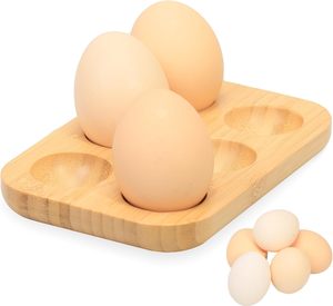 Plateau <span class=keywords><strong>de</strong></span> service en bambou pour œufs à la coque, petit support pour œufs durs à 6 compartiments pour comptoir <span class=keywords><strong>de</strong></span> cuisine ou réfrigérateur - Product Image 1