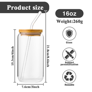Großhandel Lagerbestand 16oz Glas-Trinkbecher mit Holzdeckel, Moderne Transparente Form, Tee-Kaffee-Milch-Latte-Becher für Geschäftsgeschenke - Product Image 2