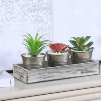 Jardinière artisanale de style campagnard, plateau en métal pour plantes de rebord de fenêtre, pots de fleurs rustiques en bois et métal galvanisé pour succulentes