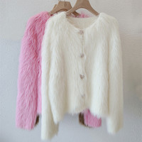 En gros hiver mode à manches longues Cardigan épais tricot Sexy court manteau de fourrure pull pour les femmes 2024