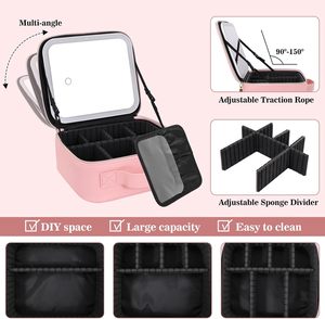 Trousse de maquillage avec miroir LED, sac de rangement pour maquillage, trousse de maquillage de voyage avec miroir <span class=keywords><strong>rechargeable</strong></span>, 3 couleurs de lumière, miroir détachable - Product Image 3