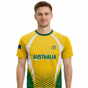 Maillot de match de la FFA (Fédération australienne de football) Coupe du Monde 2026 Socceroos, T-shirt personnalisé imprimé pour homme, col rond, 100 % polyester, tissu mesh, AUF - Product Image 3