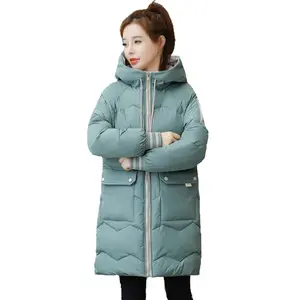 AIMINYZ Korean Casual Women's Mid Length Loose Color Contrast Bread Jacket Thickened And Warm New Style Student Winter Overcoat