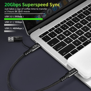 Xput USB/Type-C <strong>2</strong>-in-1 USB <strong>3</strong>.<strong>2</strong> Type C+USB3.0 Multi-Function <strong>Data</strong> Cable HD 8K PD 240W Fast Charging 20Gbps Transfer for Laptops - Product Image 4