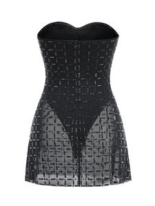 Elegante Abito da Sera Nero con Paillettes per Donna, Senza Maniche, Lunghezza Mini, Lussuoso Vestito Formale per Cerimonie e Banchetti - Product Image 5