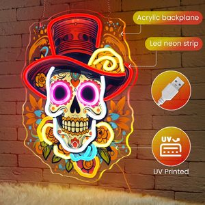 Indoor and outdoor Halloween neon skull <b>LED</b> ambient <b>light</b> home <b>bar</b> hanging decorative <b>light</b> night street glowing sign 5V - Product Image 2