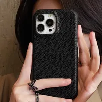 Coque de téléphone en cuir tendance pour iPhone 16 15 14 13 12 Pro Max, antichoc, ultra-fine, effet litchi