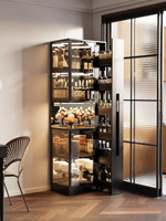 Meuble Bar en Bois Massif Luxe Léger pour la Maison et l'Hôtel, Cave à Vin Multi-Niveaux avec Porte Vitrée et Éclairage Ambiant Intégré, Rangement pour Salon