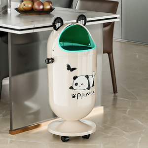 Panda Design Spinner Trash Can Cylindrical Movable With Swing Lid For Kitchen Indoor Use - Product Image 2