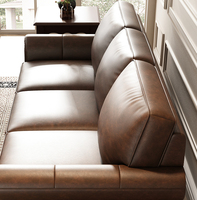 Canapé droit vintage américain pour petit salon, ensemble de meubles de maison en cuir véritable huilé, design moderne du milieu du siècle