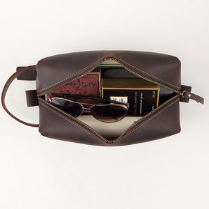 Genuine Leather Zipper Men Dopp Kit Dad Fathers Day <strong>Groomsmen</strong> <strong>Gifts</strong> Durable Large Capacity Vintage Personalized Toiletry <strong>Bag</strong> - Product Image 6
