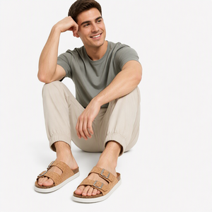 Sandales à enfiler en liège à double bride, bout ouvert, avec soutien de la voûte plantaire, ergonomiques, décontractées, pour l'été - Product Image 4