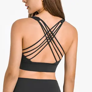 定制尼龙氨纶高冲击女性瑜伽文胸新设计开放式交叉背部锻炼文胸