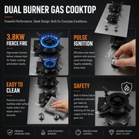 Kompor Gas Tanam Panel Stainless Steel Hemat Energi, Memasak Cepat, 2 Tungku, untuk Rumah Tangga