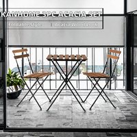 Ensemble de table et chaises de bistrot Kanhome, mobilier d'extérieur moderne, structure en métal, bois d'acacia, 3 pièces, pliable, pour appartement, Vietnam