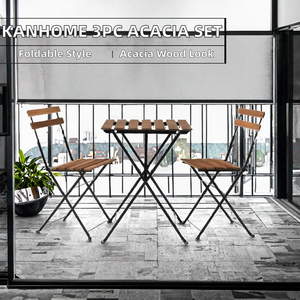 Modern Outdoor Metal Frame <b>Wood</b> 3-Piece Bistro Garden Chair & <b>Table</b> Set <b>Folding</b> Wholesale from Foshan Guangdong - Product Image 2